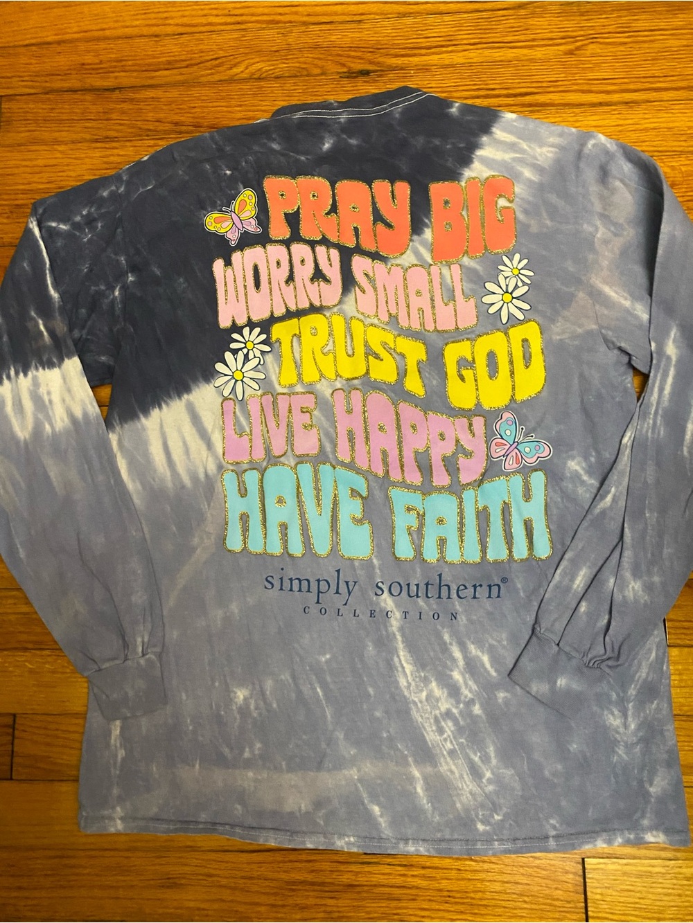 Simply Southern Blue Tie-Dye Long Sleeve Shirt with Colorful Inspirational Print